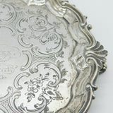 Victorian Sterling Silver Floral Pattern Presentation Salver Antique 1860 London