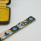 Norway Sterling Silver Guilloche Enamel Polar Bear, Reindeer Bracelet Antique