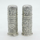 Victorian Pair of Sterling Silver Floral Pattern Sugar Casters Antique 1887 Birmingham