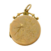 Victorian 9ct Gold Back & Front Aesthetic Swallow Locket Pendant Antique c1880