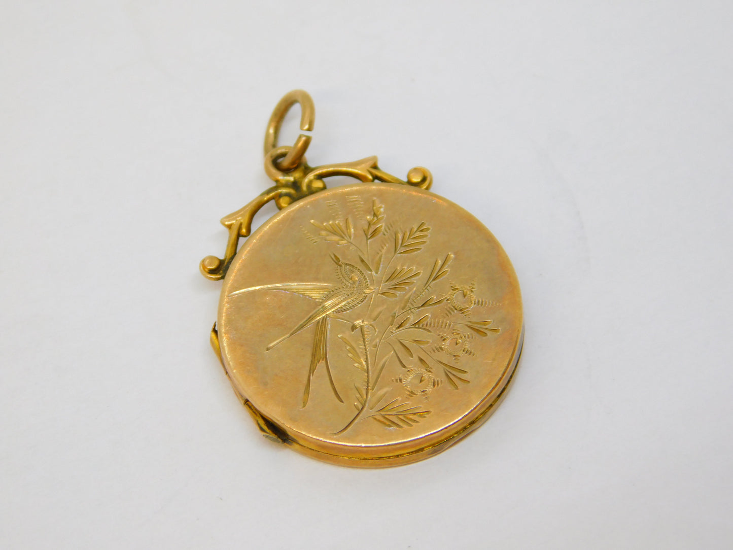 Victorian 9ct Gold Back & Front Aesthetic Swallow Locket Pendant Antique c1880