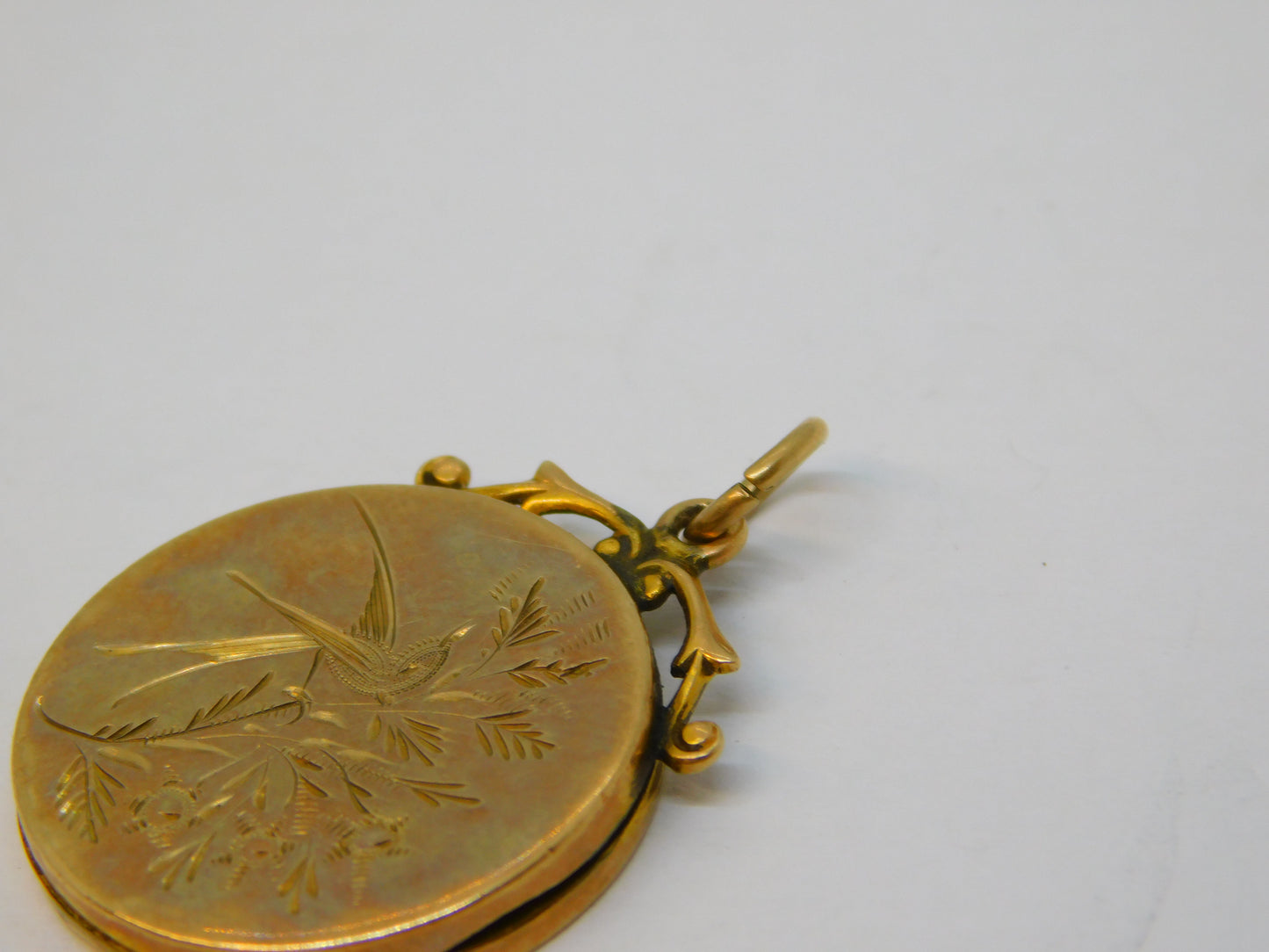 Victorian 9ct Gold Back & Front Aesthetic Swallow Locket Pendant Antique c1880