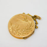 Victorian 9ct Gold Back & Front Aesthetic Swallow Locket Pendant Antique c1880