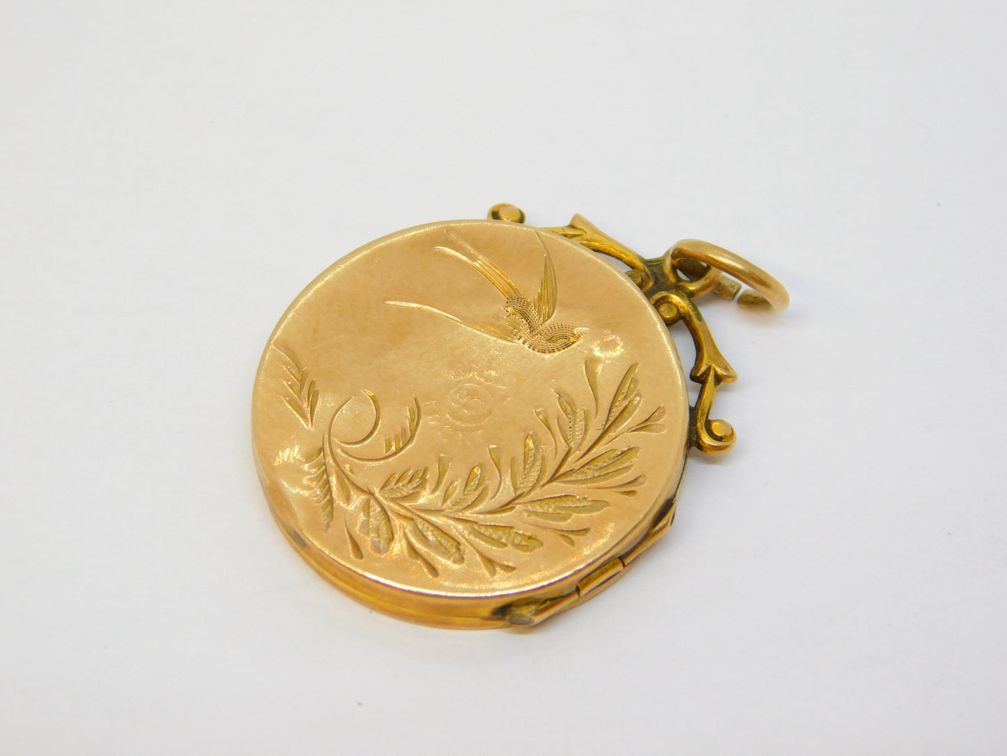 Victorian 9ct Gold Back & Front Aesthetic Swallow Locket Pendant Antique c1880
