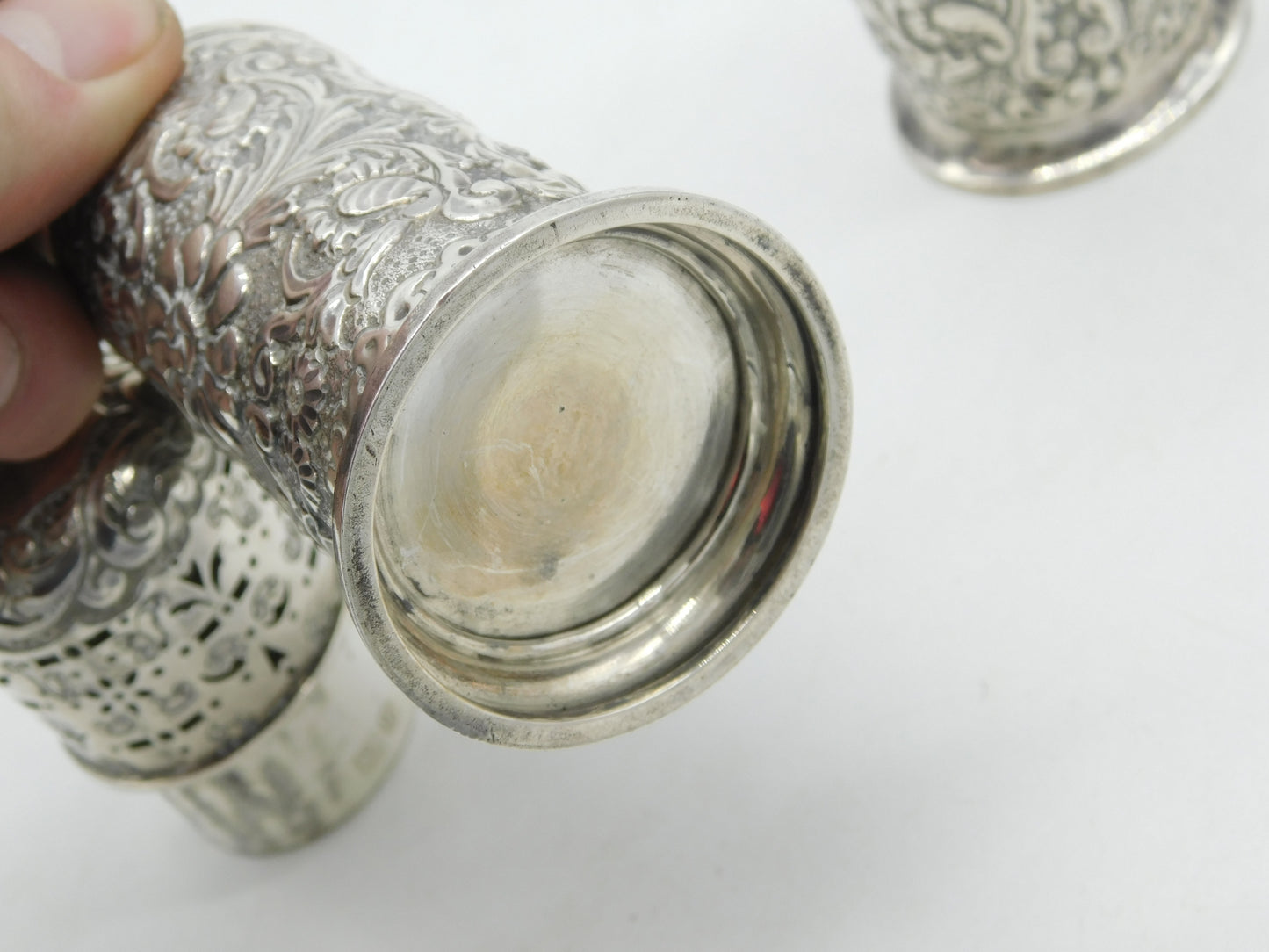 Victorian Pair of Sterling Silver Floral Pattern Sugar Casters Antique 1887 Birmingham