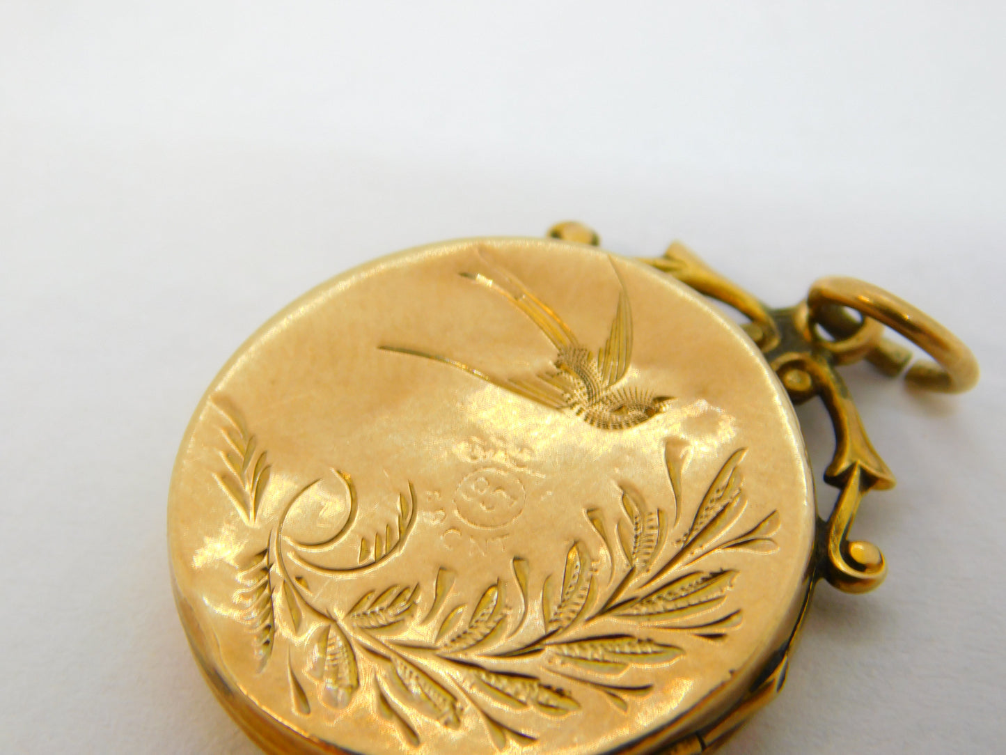 Victorian 9ct Gold Back & Front Aesthetic Swallow Locket Pendant Antique c1880