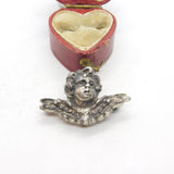 Victorian Sterling Silver Winged Cherub Sweetheart Brooch Antique c1860