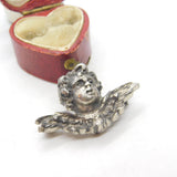 Victorian Sterling Silver Winged Cherub Sweetheart Brooch Antique c1860