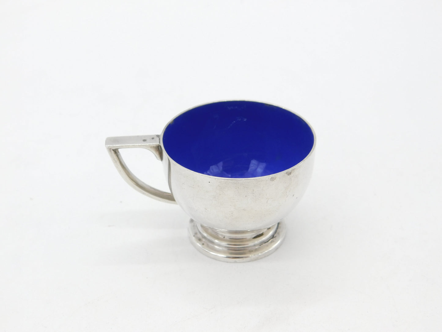 Sterling Silver & Blue Enamel Small Teacup 1934 Birmingham Hukin & Heath