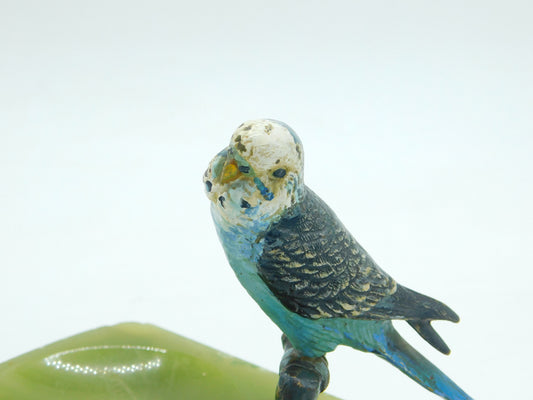 Victorian Cold Painted Vienna Bronze Budgie on Green Onyx Ashtray Antique c1860