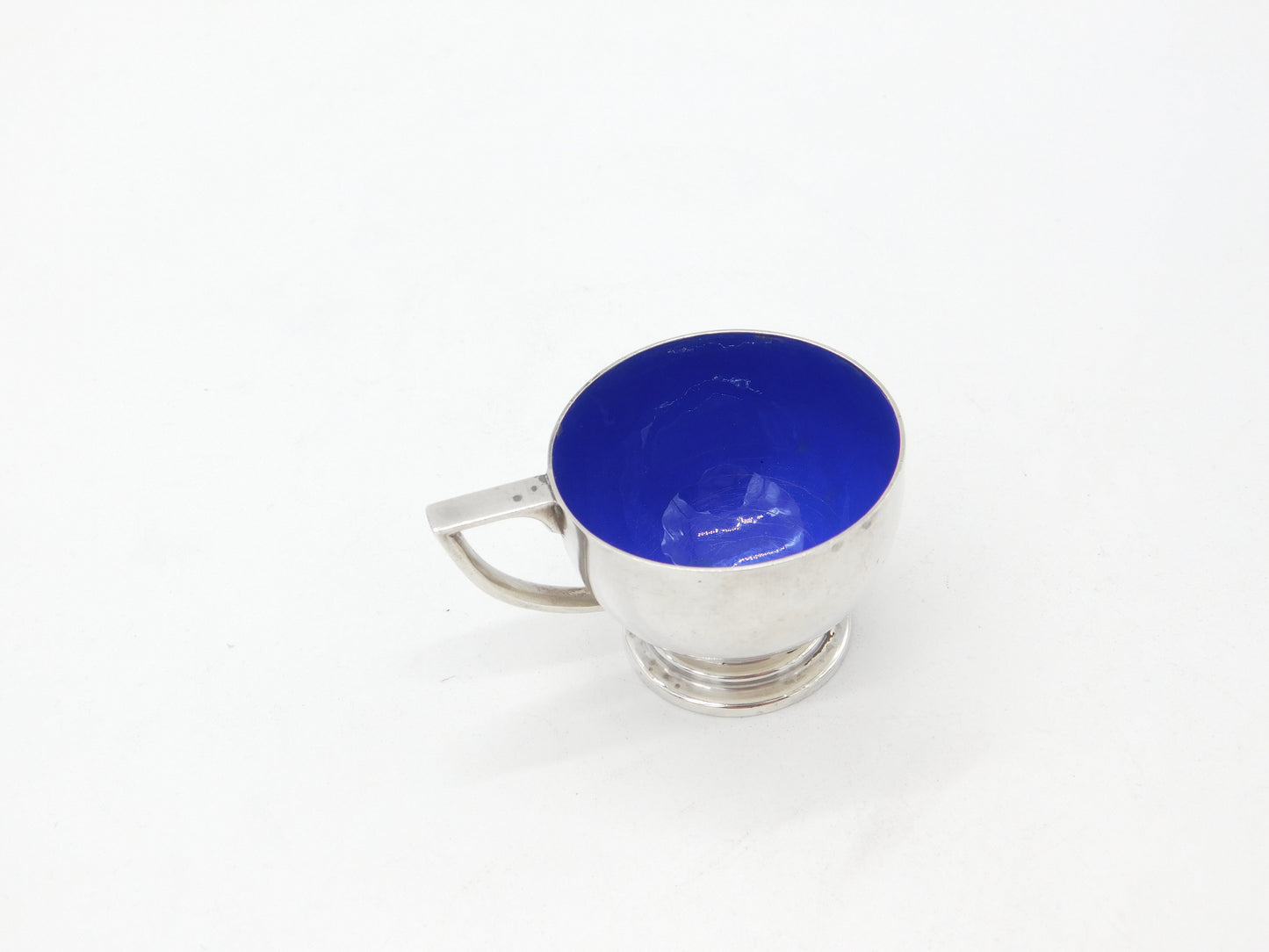 Sterling Silver & Blue Enamel Small Teacup 1934 Birmingham Hukin & Heath