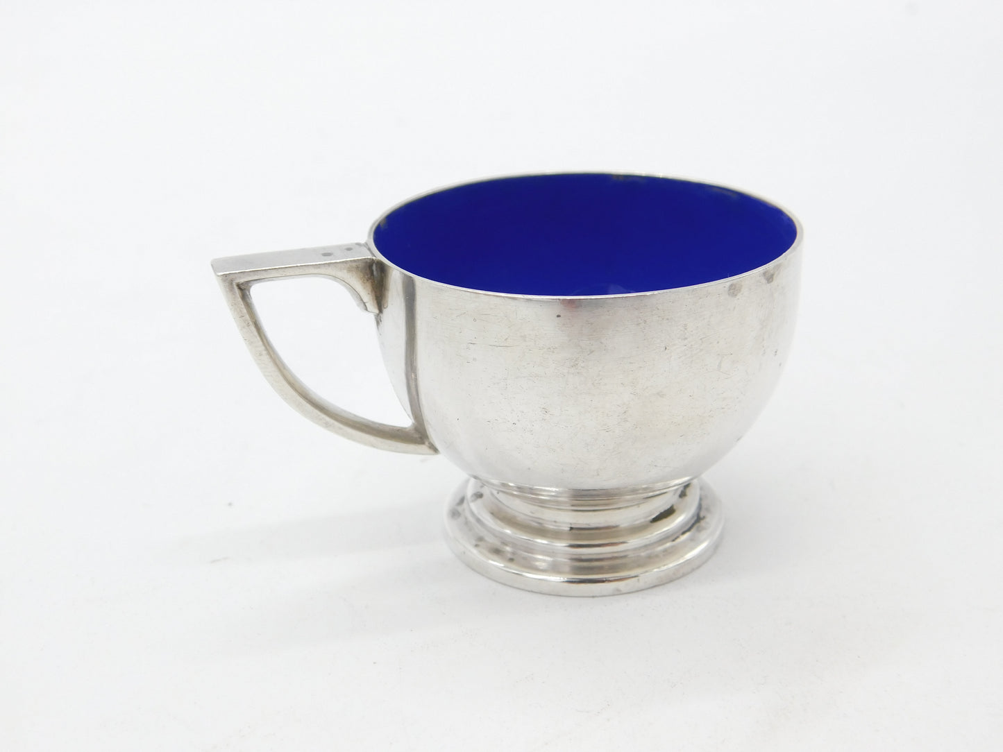 Sterling Silver & Blue Enamel Small Teacup 1934 Birmingham Hukin & Heath