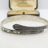 Victorian Eastern Sterling Silver Niello Enamel Snake Bangle Bracelet Antique