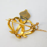 Victorian 15ct Gold, Enamel, Seed Pearl & Turquoise Sweetheart Brooch Antique