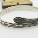 Victorian Eastern Sterling Silver Niello Enamel Snake Bangle Bracelet Antique