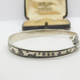 Victorian Eastern Sterling Silver Niello Enamel Snake Bangle Bracelet Antique