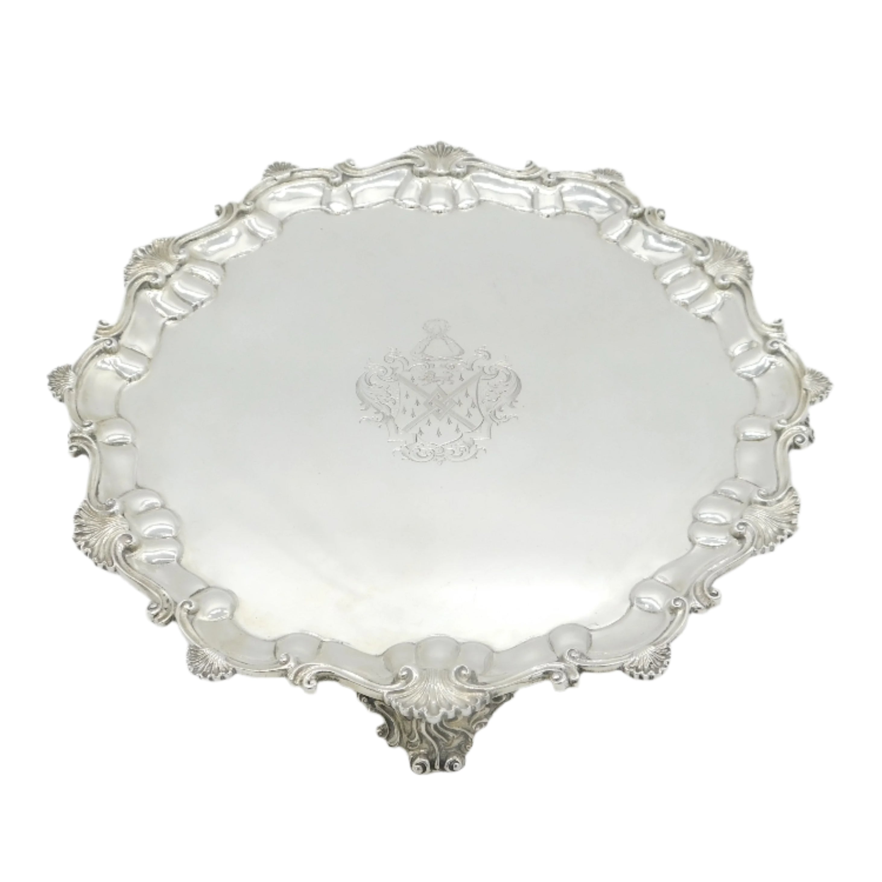 Large Victorian Armorial Silver Salver Dish Antique