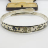 Victorian Eastern Sterling Silver Niello Enamel Snake Bangle Bracelet Antique