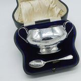 Arts & Crafts Sterling Silver Planished Sugar Bowl Set Boxed Antique 1909 London