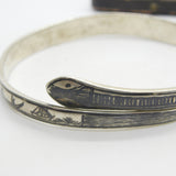 Victorian Eastern Sterling Silver Niello Enamel Snake Bangle Bracelet Antique
