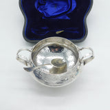 Arts & Crafts Sterling Silver Planished Sugar Bowl Set Boxed Antique 1909 London