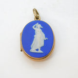 George III Rose Gold Wedgwood Cameo Set Double Locket Pendant Antique