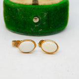 Pair of 9ct Yellow Gold & Cabochon White Opal Stud Earrings Vintage c1960