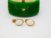 Pair of 9ct Yellow Gold & Cabochon White Opal Stud Earrings Vintage c1960