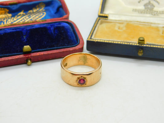 9ct Yellow Gold & 0.2 ct Ruby Band Ring Antique 1917 Birmingham Art Deco