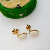 Pair of 9ct Yellow Gold & Cabochon White Opal Stud Earrings Vintage c1960