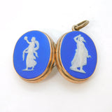 George III Rose Gold Wedgwood Cameo Set Double Locket Pendant Antique