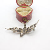 Victorian Sterling Silver Diamond Paste Swallow Sweetheart Brooch c1880 Antique
