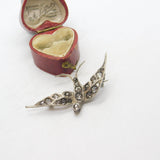 Victorian Sterling Silver Diamond Paste Swallow Sweetheart Brooch c1880 Antique
