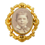 Victorian Gold Plated Floral Sweetheart Portrait Locket Brooch Antique c1880