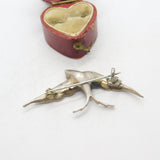 Victorian Sterling Silver Diamond Paste Swallow Sweetheart Brooch c1880 Antique