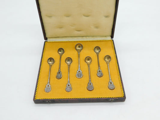 Boxed Set of Portuguese Sterling Silver Coin Teaspoons Antique 1915 Art Deco