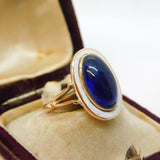 George III 9ct Gold, White Enamel & Blue Cabochon Mourning Ring Antique