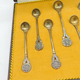 Boxed Set of Portuguese Sterling Silver Coin Teaspoons Antique 1915 Art Deco