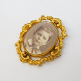Victorian Gold Plated Floral Sweetheart Portrait Locket Brooch Antique c1880