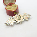 Victorian Rose Gold on Sterling Silver Horseshoe Sweetheart Brooch 1892