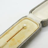 Boxed 9ct Gold & Natural Pearl Set Stick Pin by CINTRA Antique c1940 Deco