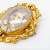 Victorian Gold Plated Floral Sweetheart Portrait Locket Brooch Antique c1880