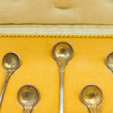Boxed Set of Portuguese Sterling Silver Coin Teaspoons Antique 1915 Art Deco