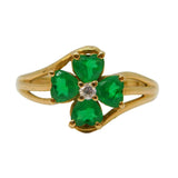 9ct Yellow Gold, Green & White Stone Set Floral Dress Ring Vintage c1990 London
