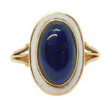 George III 9ct Gold, White Enamel & Blue Cabochon Mourning Ring Antique