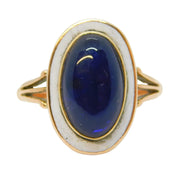 George III 9ct Gold, White Enamel & Blue Cabochon Mourning Ring Antique