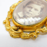 Victorian Gold Plated Floral Sweetheart Portrait Locket Brooch Antique c1880