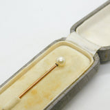 Boxed 9ct Gold & Natural Pearl Set Stick Pin by CINTRA Antique c1940 Deco