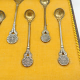Boxed Set of Portuguese Sterling Silver Coin Teaspoons Antique 1915 Art Deco