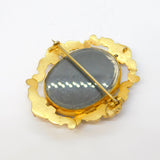 Victorian Gold Plated Floral Sweetheart Portrait Locket Brooch Antique c1880